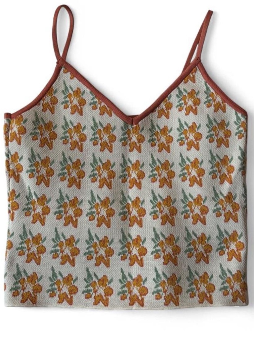 Zara Floral Knit Cami - Burnt Orange & Green